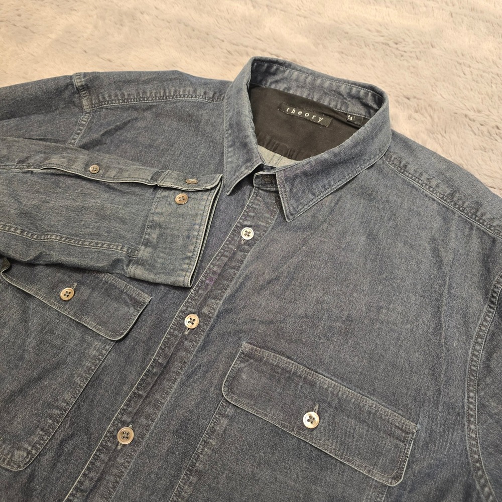 Theory Mens Barham Turini Denim Button Down‎ Shirt Blue XL C0674526